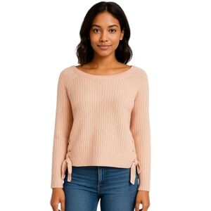 Cliche Lace Up Wool Blend Boat Neck Sweater Creamy Soft Pink - Sz S